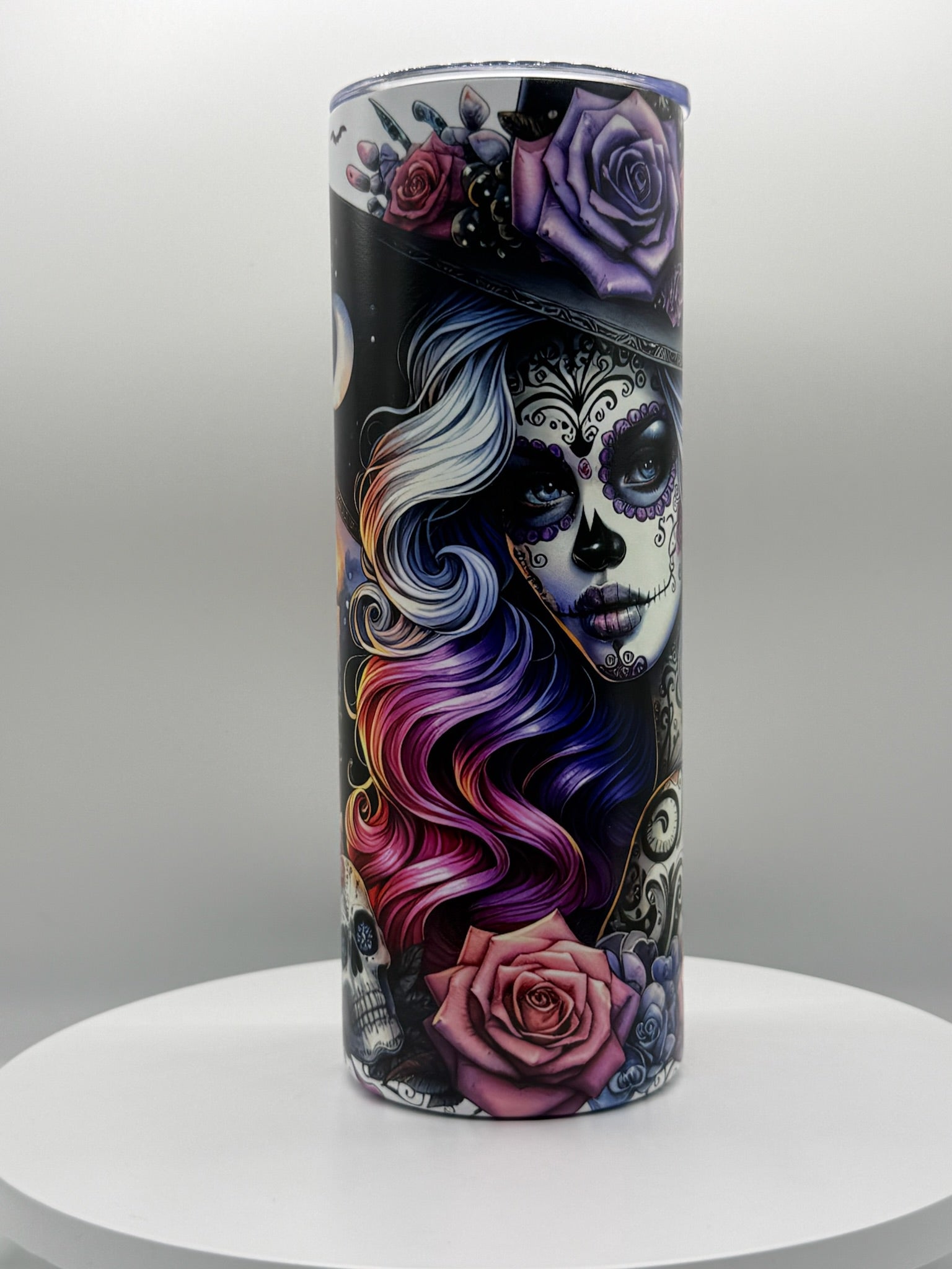 Stainless tumbler sugar skull lady