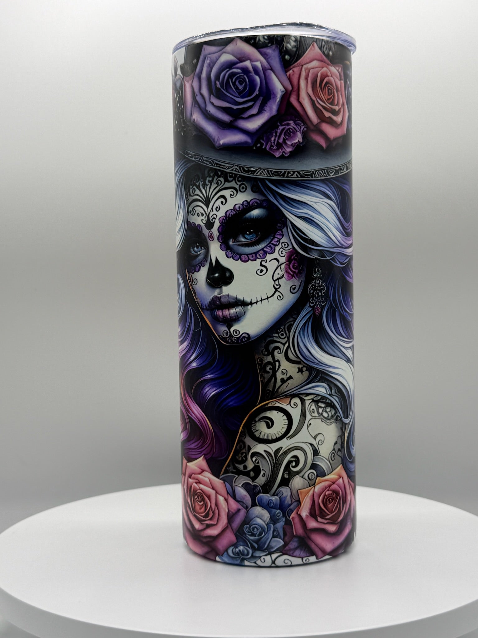 Stainless tumbler sugar skull lady