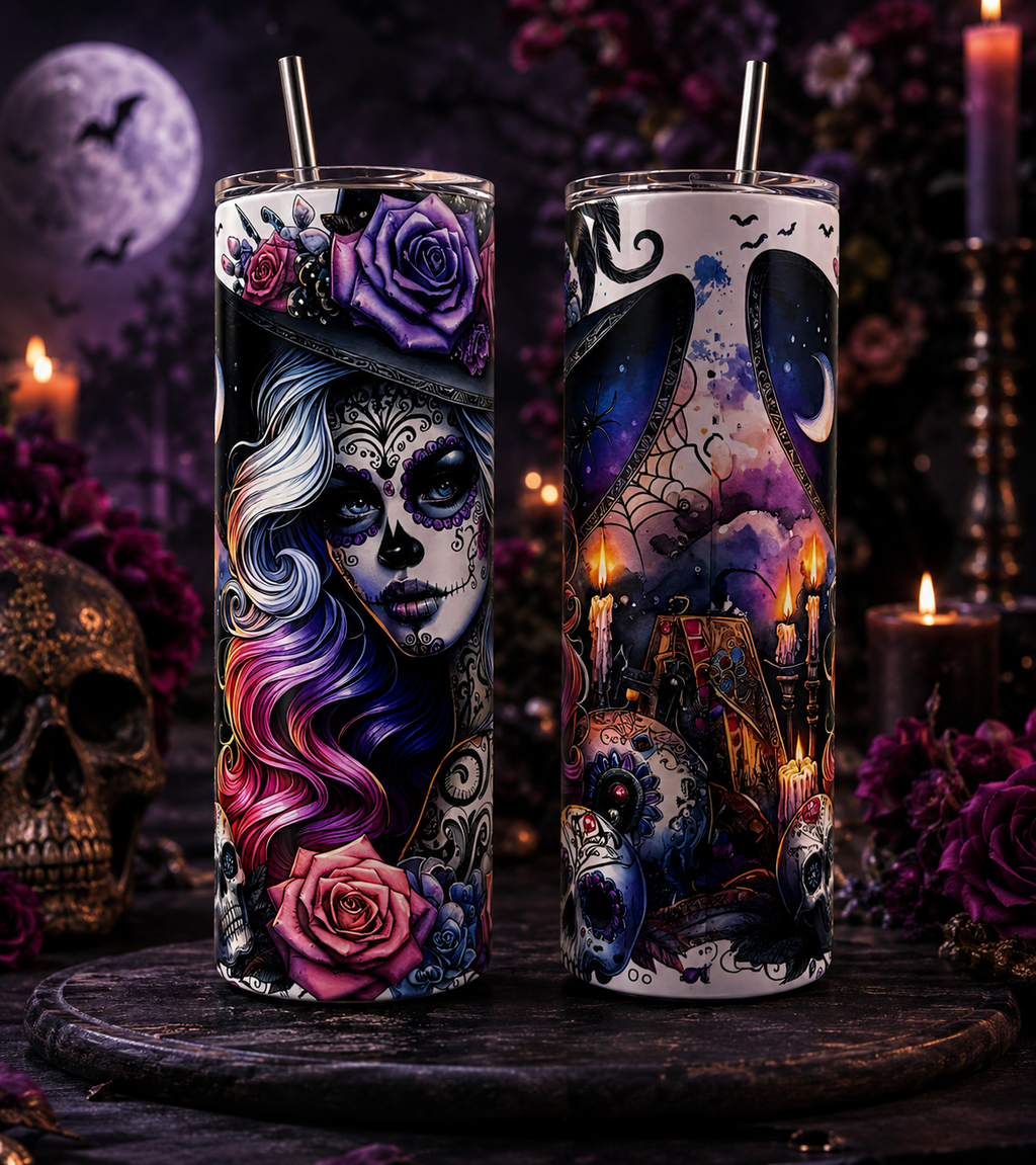 Stainless tumbler sugar skull lady